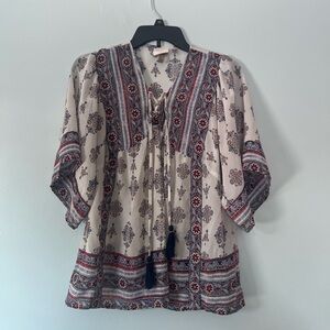 Knox Rose Cream and Red Patterned Blouse